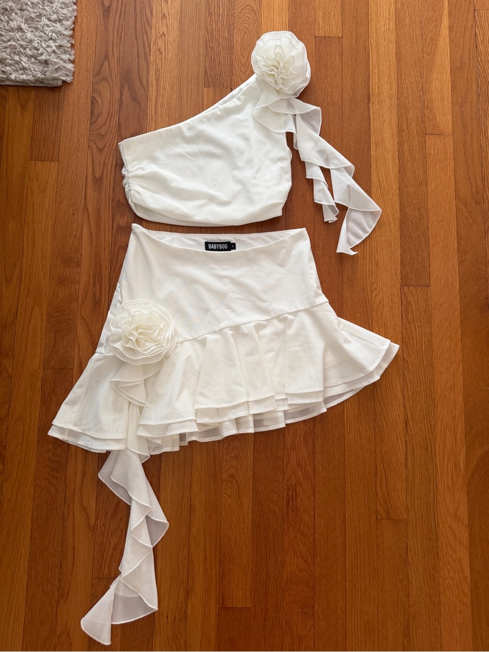 White Ruffled Asymmetrical Skirt and Top
